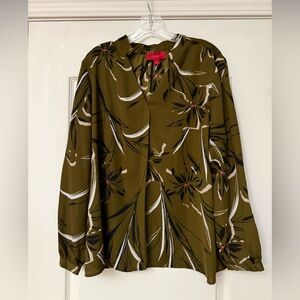 Worthington Olive and Black Floral Blouse